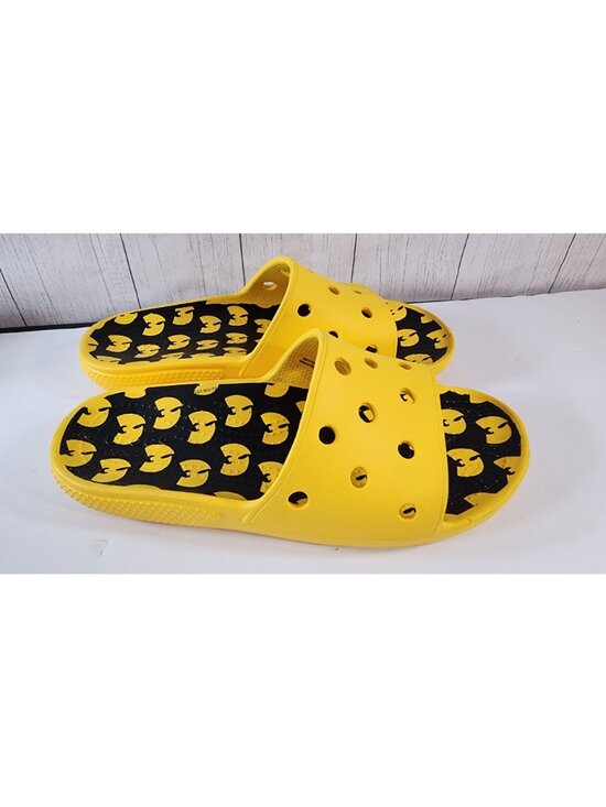 RARE CROCS X WU TANG CLAN YELLOW BLACK SLIDES M 8 W 10 LIMITED EDITION NO JIBITZ main image 4
